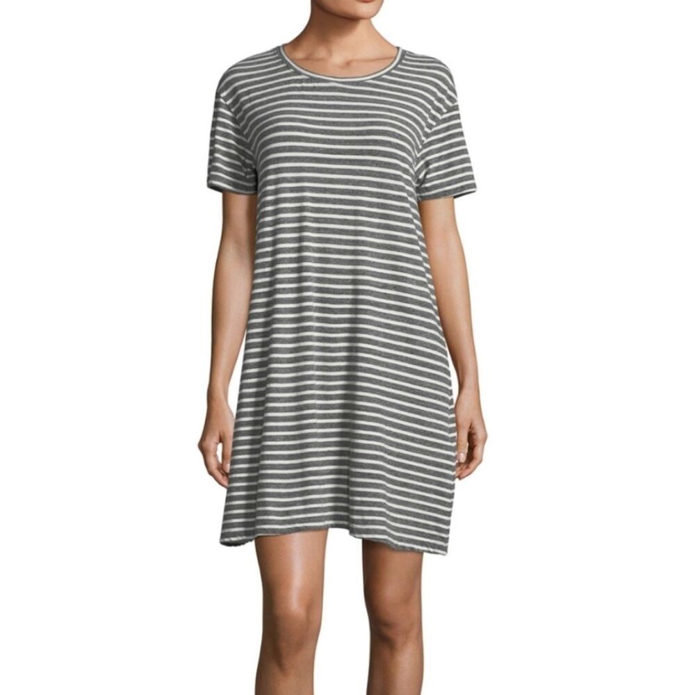 CURRENT/ELLIOTT The Knit Tee Dress Charcoal/White Stripe, Sz 1(S)